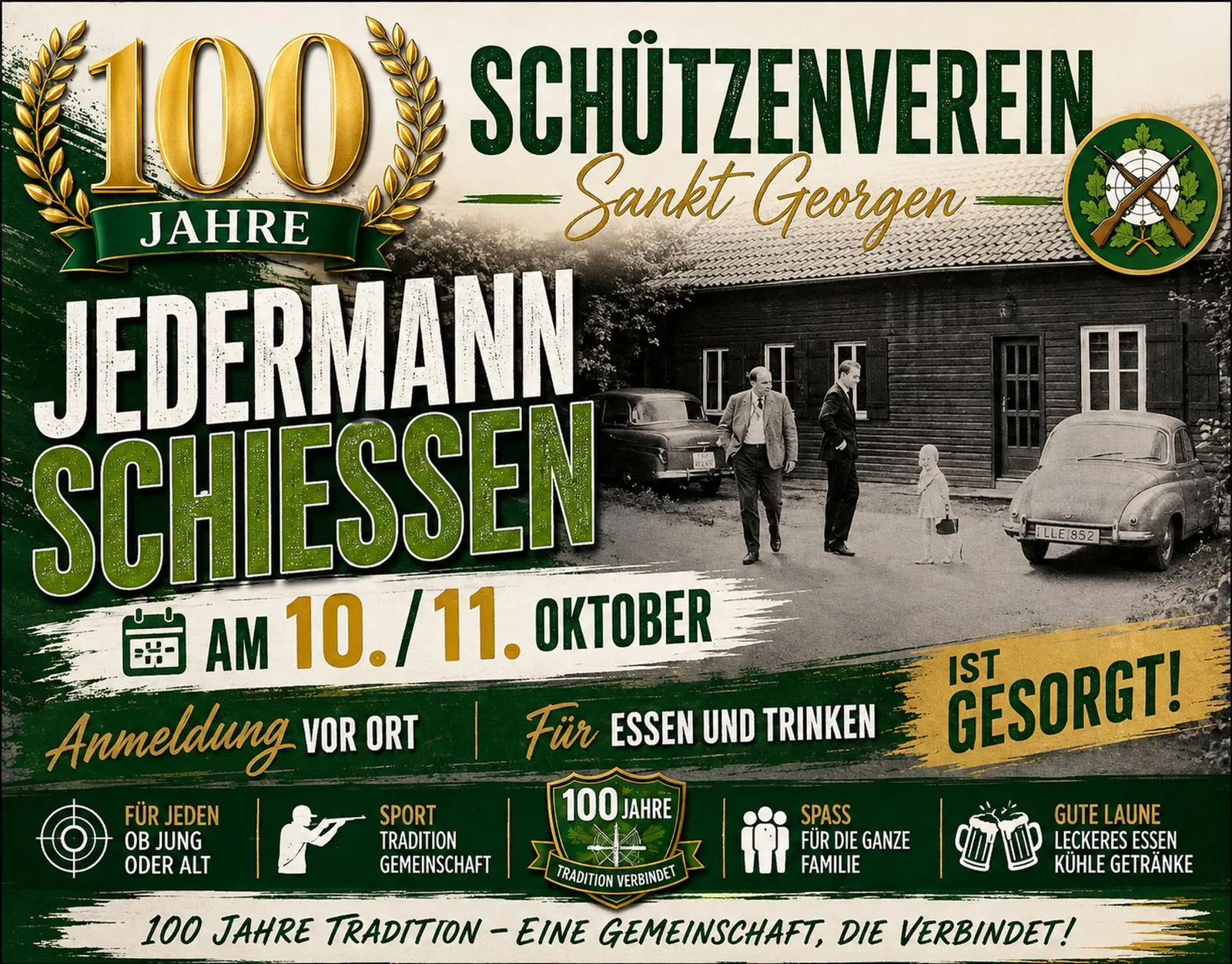 Plakat: 100 Jahre Schützenverein Sankt Georgen, Jedermann-Schießen am 10. und 11. Oktober
